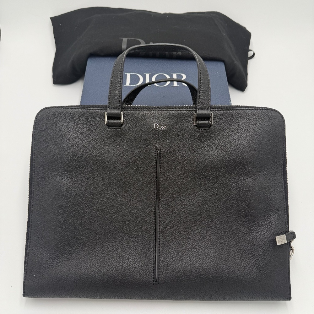 Dior Homme Black Leather Briefcase with Box & Dust Bag